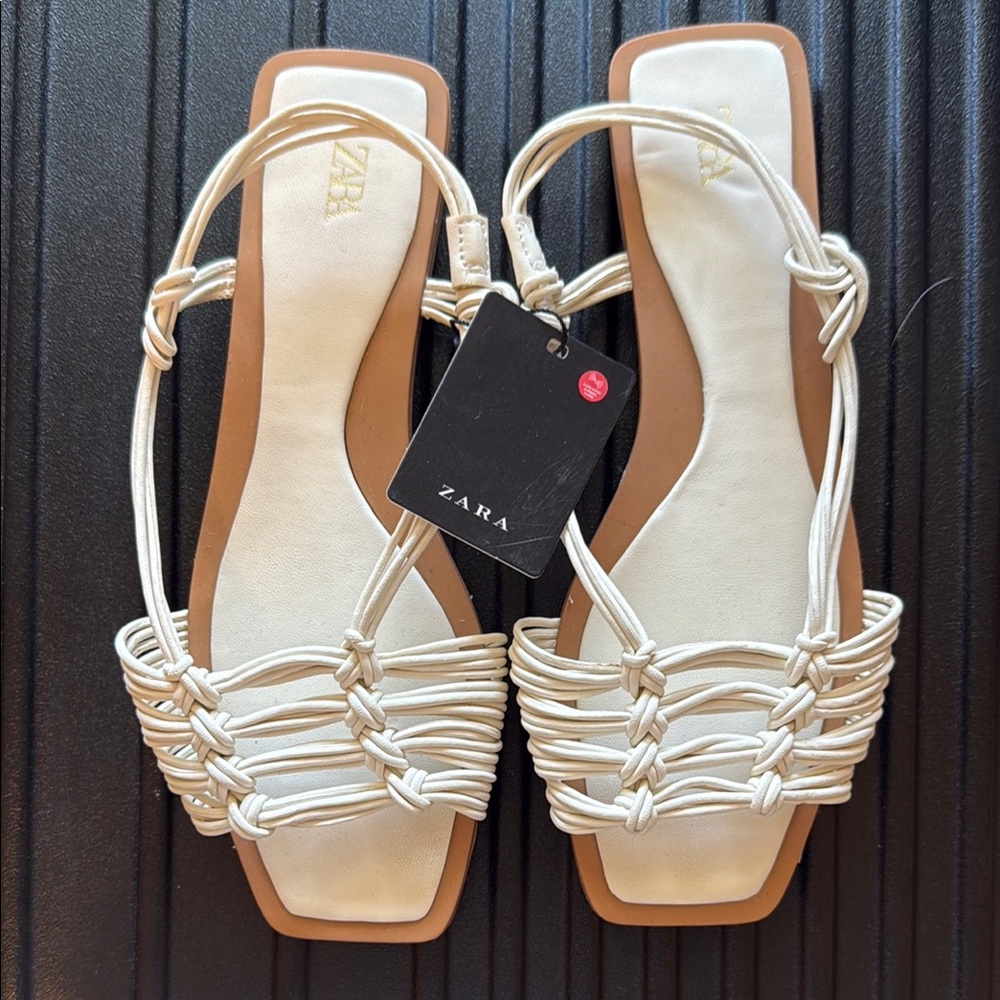 Zara Cream Strappy Flat Sandals
